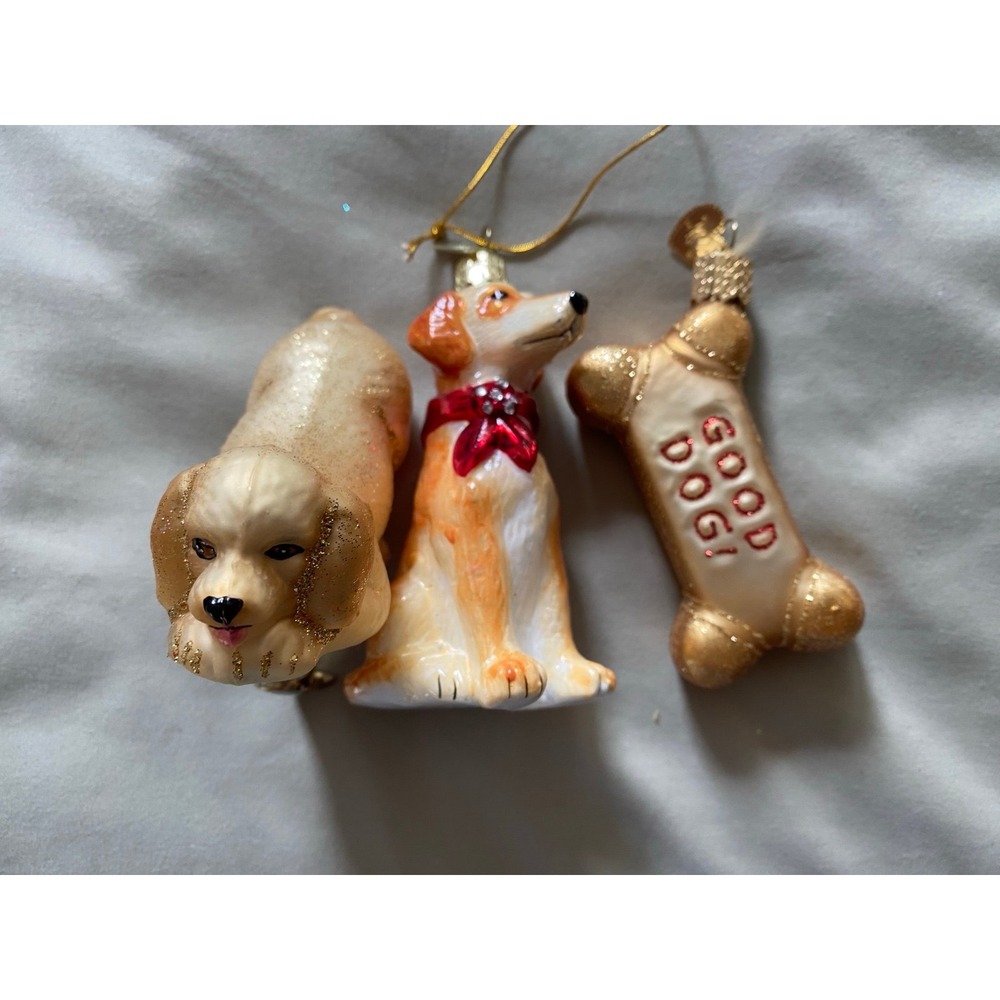 OWC Old World Christmas 3 Dog Labrador Themed Glass Ornaments Good Treat s25